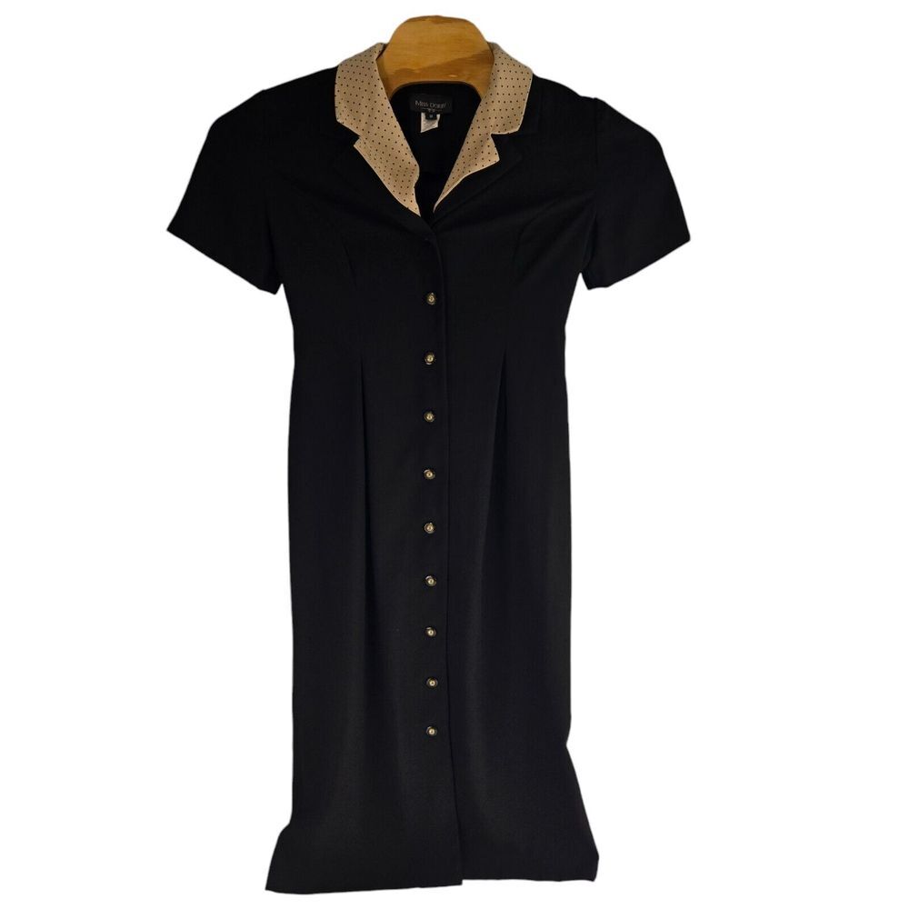 Miss Dorby 108014M2 Womens 8 Black Short Sleeve Pearl Button‎ Maxi Shirt Dress